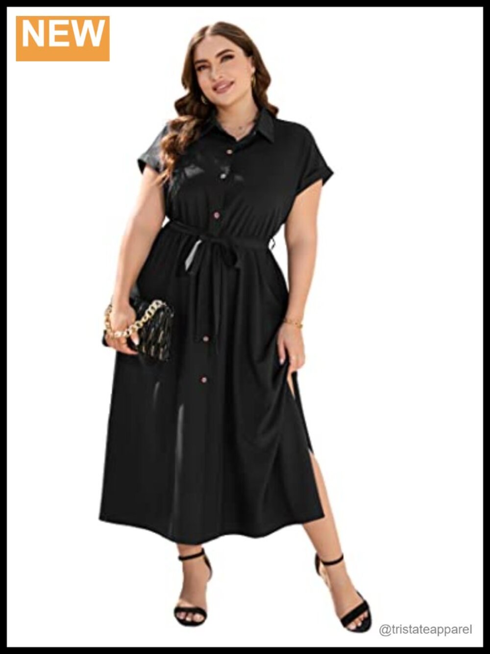 Plus Size Button Down Maxi Shirt Dress Short Sleeve Business Casual